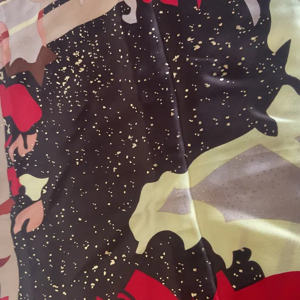 Y2K Retro Abstract Satin Scarf 33x33 Multicolor Red Brown Gold - Image 4