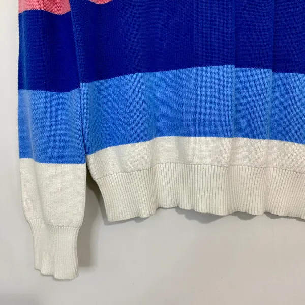 Cable Stitch Women’s Long Sleeve Knit Stripe Sweater Blue & Pink Size Medium - Image 3