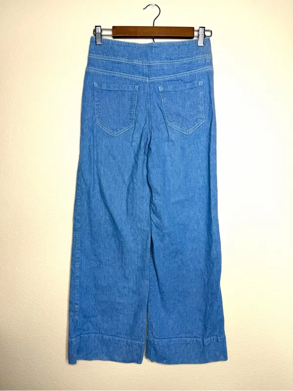 Pilcro Women High-Rise Wide-Leg Trouser Jeans 24P Boho Blue Cotton Linen Coastal - Image 7