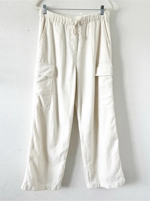 Calvin Klein Ivory Linen Blend Pull On Wide Leg Cargo Pants - Image 2