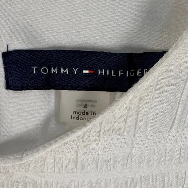 Tommy Hilfiger Shift Dress Womens 4‎ White New Smocked Ruffle Hem Sleeveless - Image 4