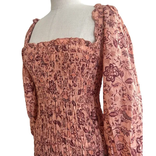 Free People Smock It To Me Mini Dress Apricot Combo Small Boho Fall Cottagecore - Image 5