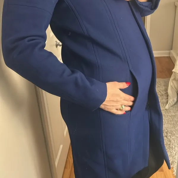 Blue long wool blend pea coat winter jacket! Size 6R! - Image 11