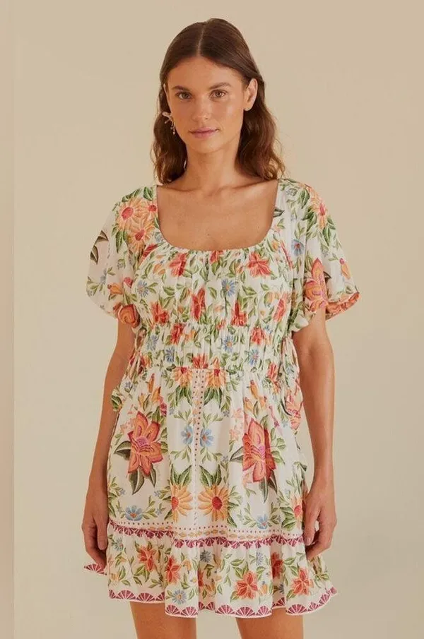 Farm Rio Off-White Bloom Garden Euroflax Premium Linen Mini Dress L - Image 8