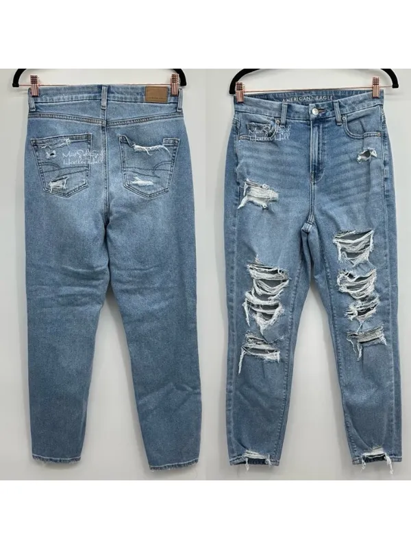 AE Curvy High-Rise Ripped Distressed Stretch Ankle Mom Jeans Size 4 / 27 - Image 9
