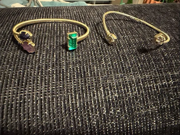 Two Kendra Scott Gold Bracelets Green and Purple Gem Accents / druzy cuff - Image 3