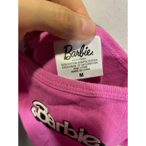 Barbie‎ Camisole Women Medium Pink Ribbed Lettuce Hem Y2K Barbiecore Tank Top - Image 3