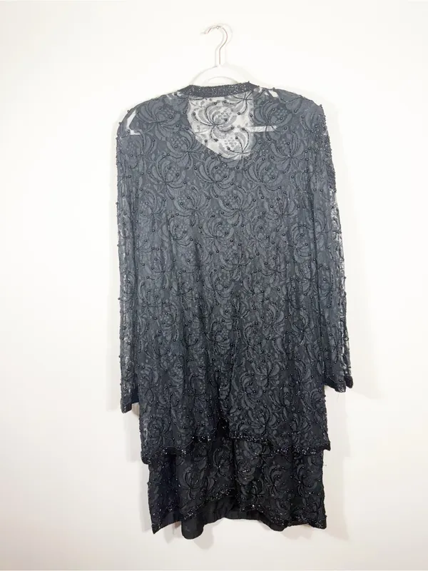 Scala Vintage Black Floral Beaded Sleeveless Midi Dress with Jacket 3X - Image 3