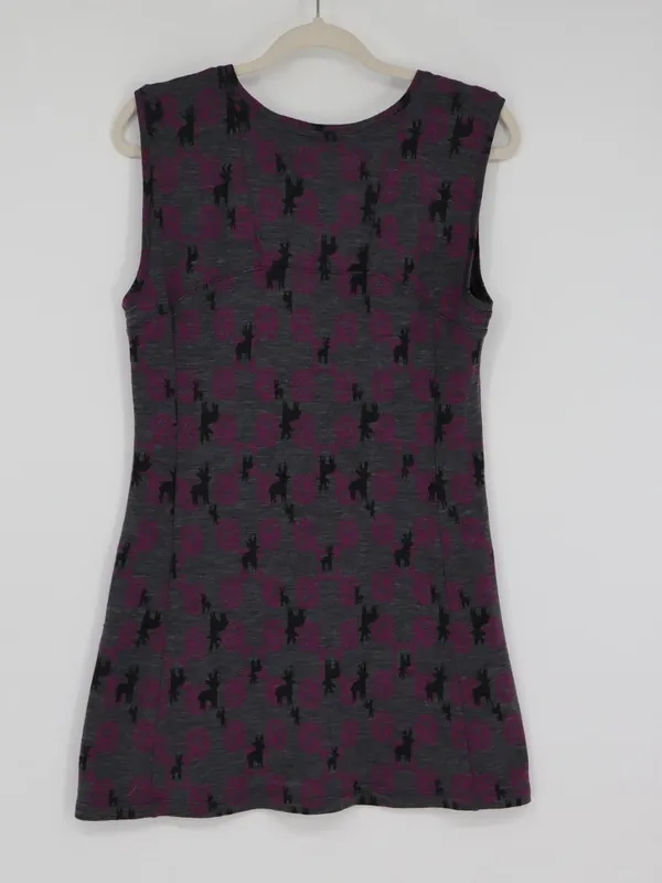 Ibex Merino Wool Dress Medium 100% Zque Certified Gray Purple Black Print Layer - Image 9