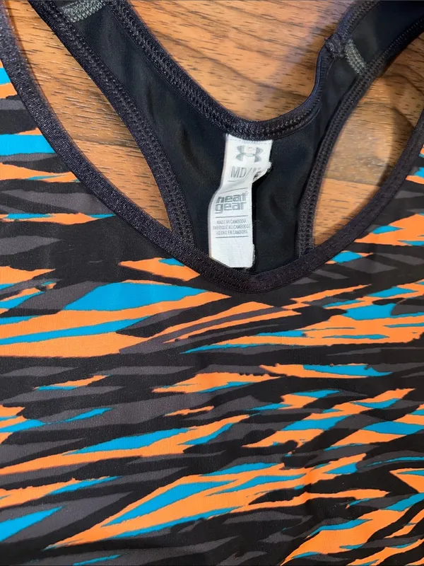 Under Armour Women's Orange and Teal Striped Racerback Sports Bra Medium - Image 3