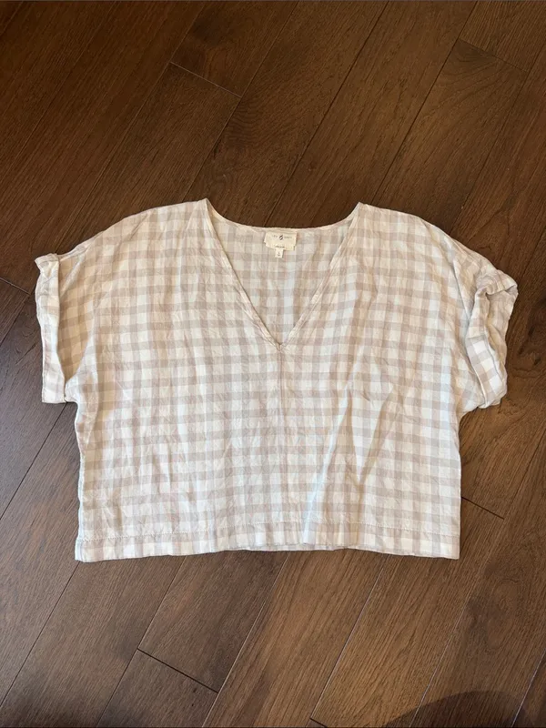 Lou & Grey Cropped Plaid Print Top Size Large - C30-046 - Image 2