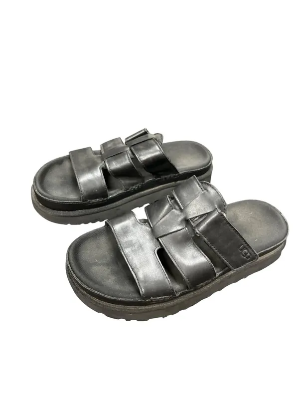 Ugg Golderstar 1154652 wms black leather platform slides sandals sz 9 SKU 10-710 - Image 4