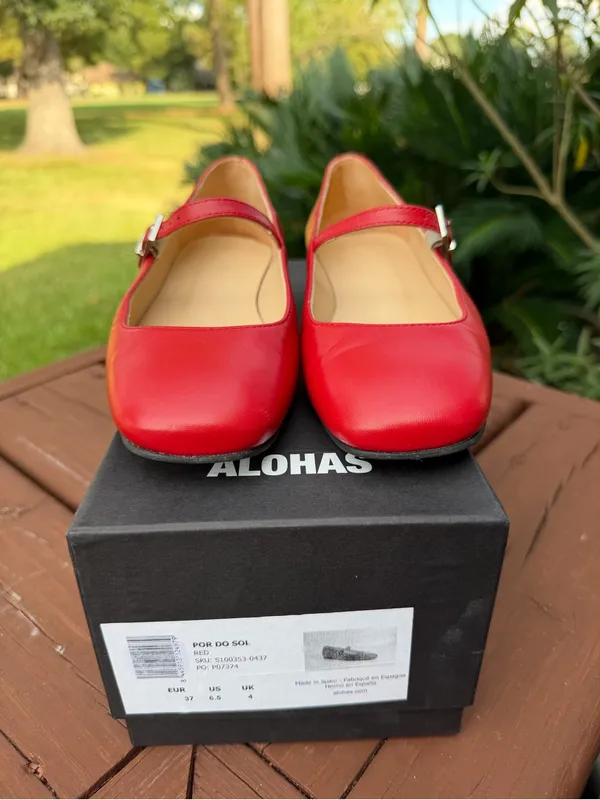 ALOHAS Por Do Sol Red Leather Mary Jane Ballet Flats EU 37 US 6.5 $190 - Image 3