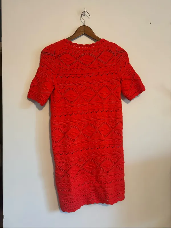 Boden Bright Red Women's Knit Crochet Claudia Mini Textured Summer Shift Dress - Image 6
