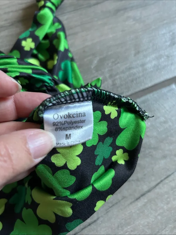 Green Clover Halter Bikini Top Black Size M - Image 2