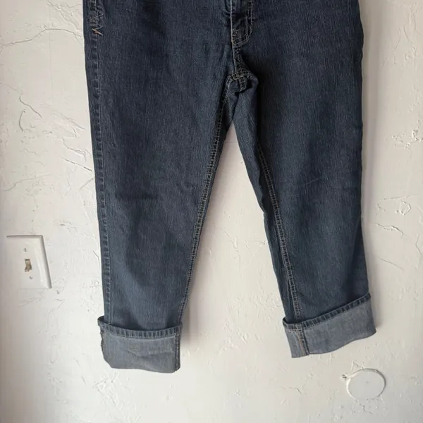 Angels Jeans Y2k Button Pockets‎ Mid Rise Dark Wash Cuffed Capri Jeans Size 10 - Image 6