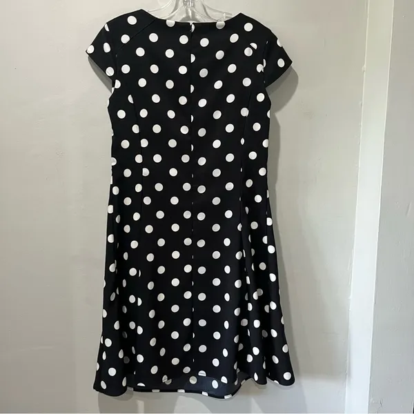 Shelby Palmer Retro Mod Polka Dot Black White‎ Pleated Shift Dress Size 8 - Image 7