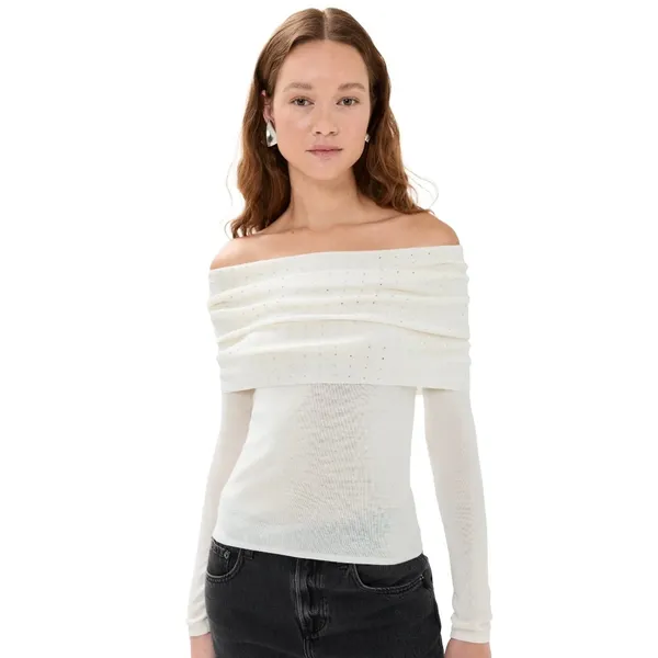 Le Superbe Aura Embellished Off-The-Shoulder‎ Sweater in Snow - Image 4