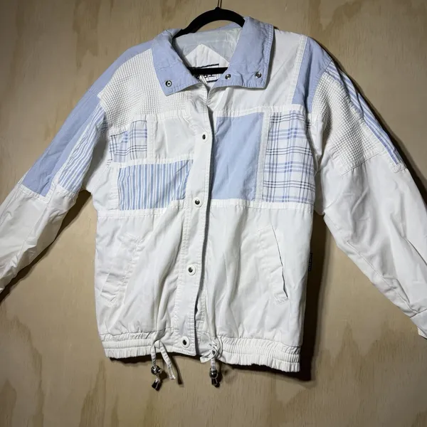 Vintage IZZI Patchwork Windbreaker‎ Jacket Women’s Small Blue White 90s - Image 2
