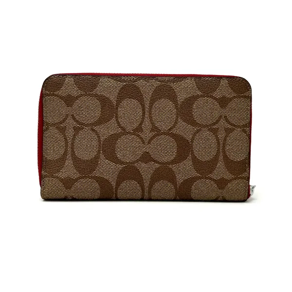 Coach Medium Id Zip Wallet Signature Canvas Wild Strawberry Khaki Red CH529 - Image 3