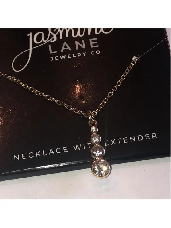 Jasmine Lane Gold Tone CZ Rhinestone Drop Necklace with Extender - Image 2