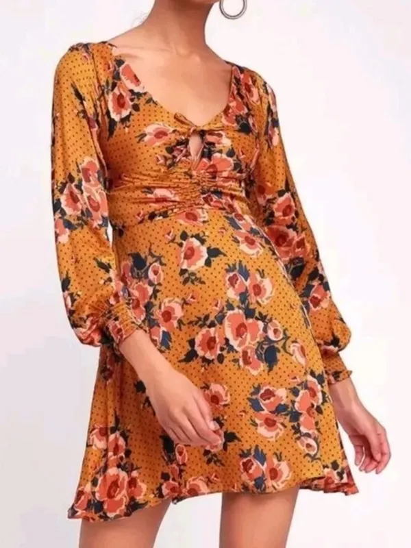 Free People Morning Light Ruched Floral Tie-Front Mini Dress 4 - Image 5