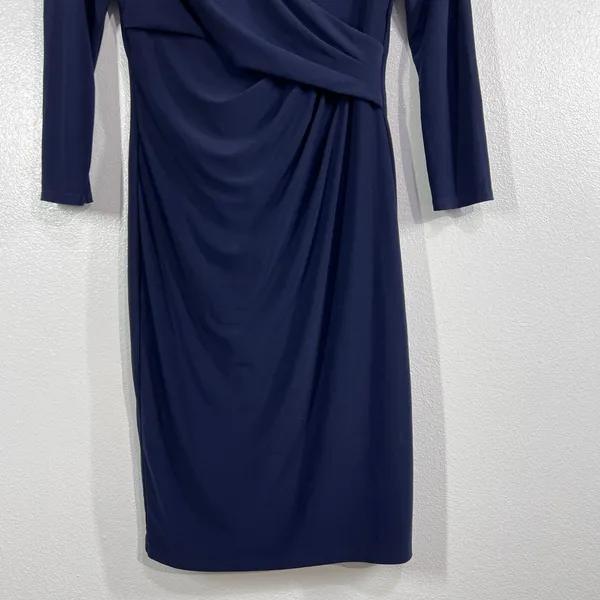 Lauren Ralph Lauren Navy Ruched Faux Wrap Dress Size 4 | 3/4 Sleeve Knee‎ Length - Image 7