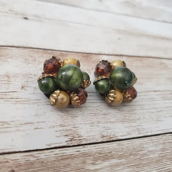 Vintage Clip On Earrings - Earth Tones Cluster - 1" - Image 2
