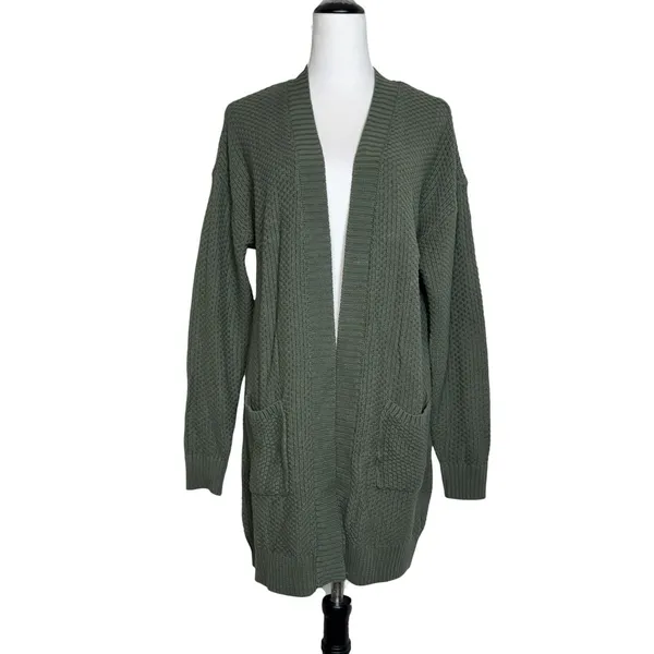 GAP Olive Green Textured Cotton Open Front Longline Cardigan Sweater Size M NWT - Image 2