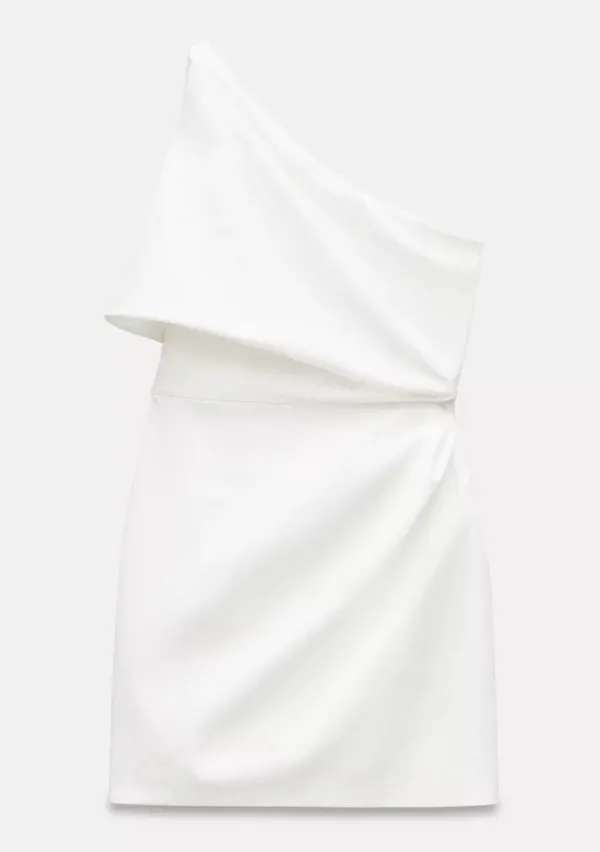Zara White Draped Asymmetric Bodycon Mini One Open Shoulder Dress - Image 3