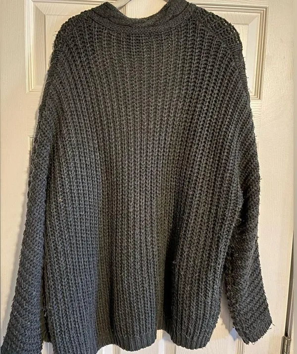 Gray Cardigan Sweater Knitted Size L - Image 2