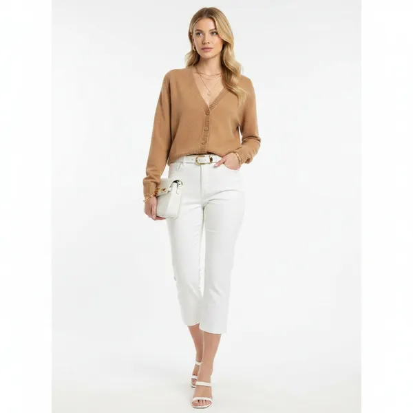 American Eagle Tan Cropped Button Up Long Sleeve Cardigan Sweater NEW M - Image 5