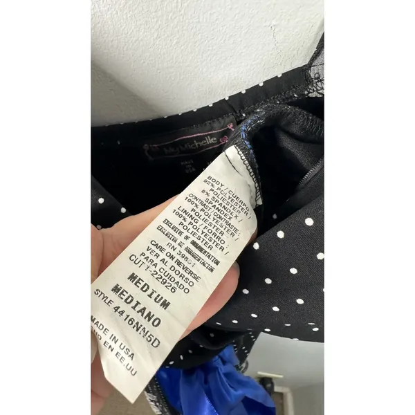 Vintage‎ My Michelle Medium Dress Sweetheart Black White Blue Party Polka Dot - Image 10