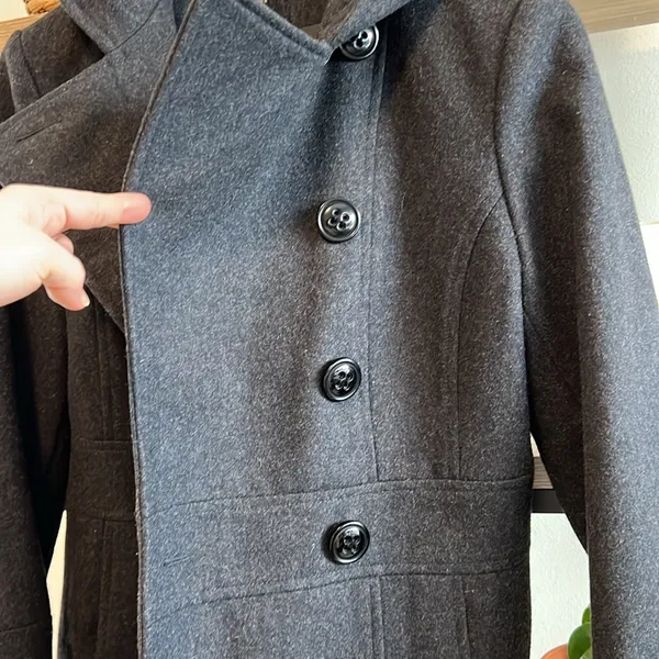 Giacca Button Front Wool Blend Heavy Weight Pea Coat w/Hood & Pockets, S - Image 6
