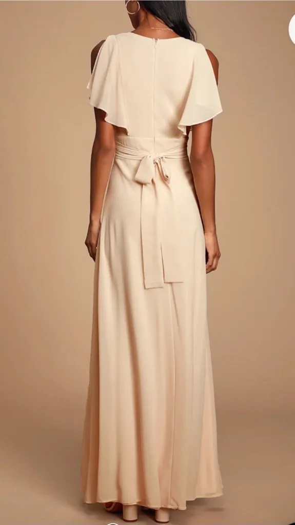 Lulus Dearly Loved Cream Flutter Sleeve Maxi Dress Size M - Image 4