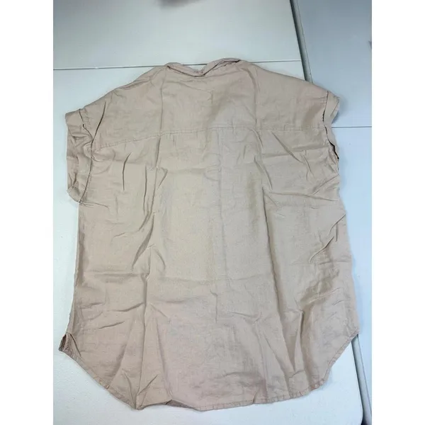 Alex & Jordan Womens‎ Linen Blend Short Sleeve Button Up Shirt Beige Oatmeal L - Image 2