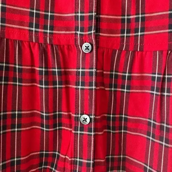Madewell Red Plaid Clandon Viscose Tiered Button Back Baby Doll Top SZ S #2328 - Image 10