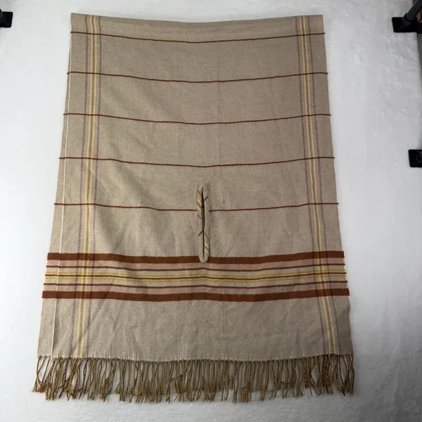Madewell Placed Plaid Cape Scarf Poncho Fringe Armholes Beige Brown K4535 Preppy - Image 10