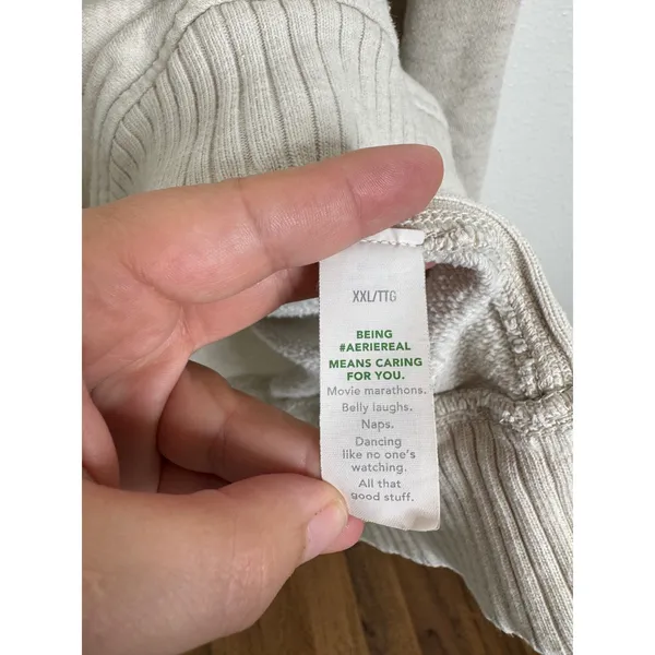 Aerie Oversized Crewneck Sweatshirt XXL Oatmeal Heather Ribbed Side Pullover - Image 4