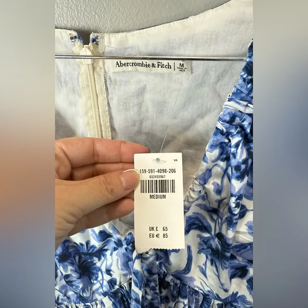 Abercrombie & Fitch NWT Cinch-Front Blue Floral Puffy Sleeve Mini‎ Dress Medium - Image 4