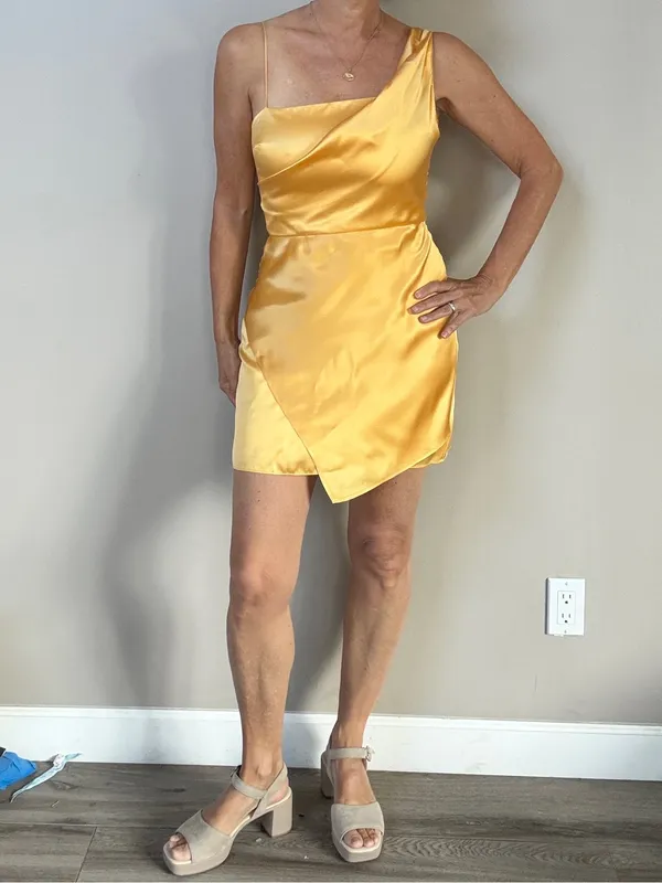 Amanda Uprichard Ravello Draped Layered Mini Dress Citron Yellow Sz Small - Image 3