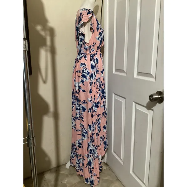 Splendid Floral Maxi Dress Peach Blue V-Neck Smocked Waist RD0190P Medium - Image 2