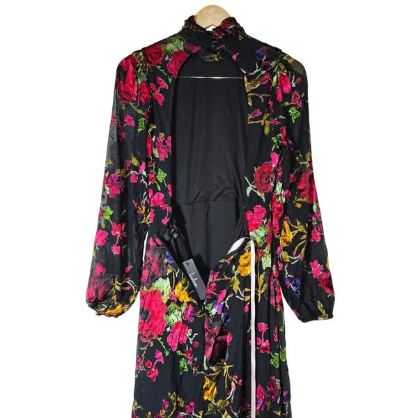 Lulus Graceful Arrival Black Floral Burnout Backless Maxi Dress S - Image 5