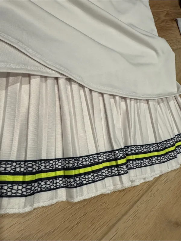 Lucky in Love- White Pleated Tennis Skirt with Trim - Image 3