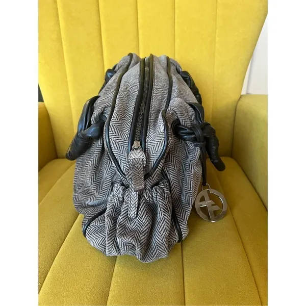 Giorgio Armani vintage fabric with Leather Hand Bag - Image 2