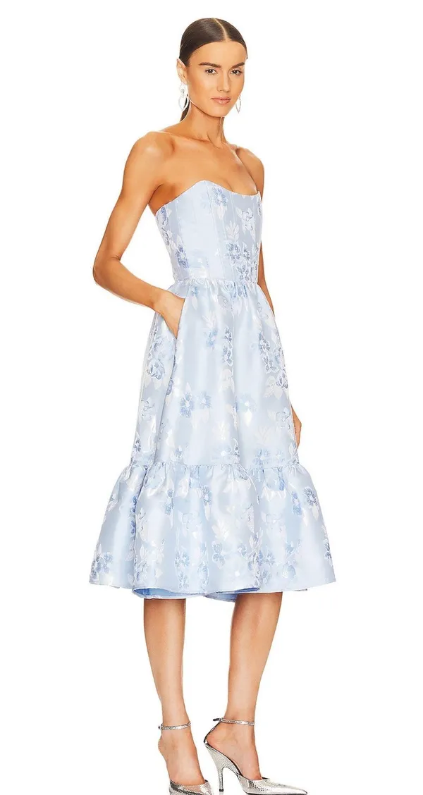 V. Chapman Virginia Strapless Gown In Chambray Blue Baroque Floral - Image 2
