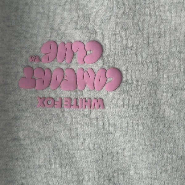 White Fox Comfort Club Hoodie S/M White Mist Pink Logo Oversized Pullover Fleece - Image 5