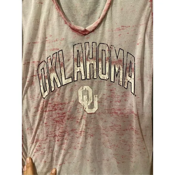 Campus Heritage Red Burnout V Neck Short Sleeve Oklahoma Sooners OU Size S - Image 5