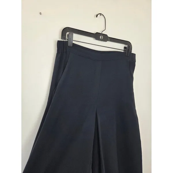 Elaine Kim 100% Silk Wide Leg Cropped Pants Lightweight Navy Blue Pull On Large - Image 3