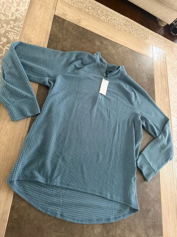 Zingjo Women's Ribbed Half-Zip Pullover Hoodie - Teal Blue - Image 2